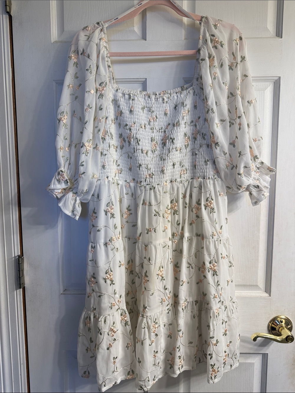ARULA White Floral Mini Dress with Pink and Green Accents